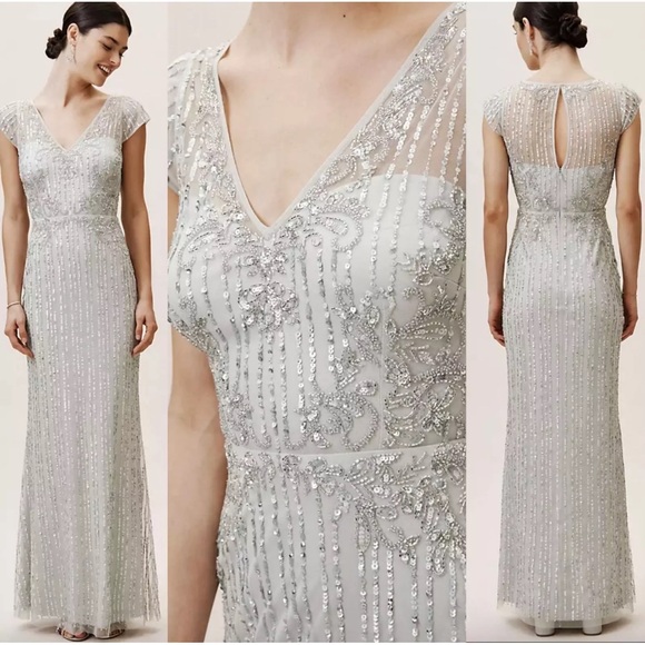 Dresses & Skirts - BHLDN Calais Beaded Column Gown In
Morning Mist Blue Size 4,6